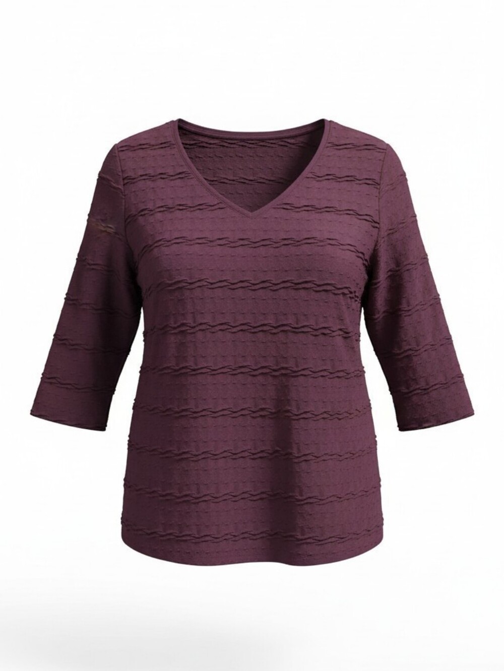 CROFT & BARROW Plum V-Neck Textured 3/4 Sleeve Top